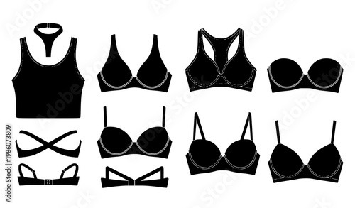 Bra silhouettes vector set lingerie clothing icons isolated on white