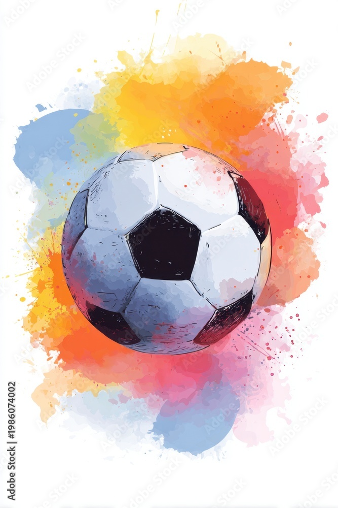Fototapeta premium Vibrant watercolor football design captures the spirit of the upcoming World Cup 2026.