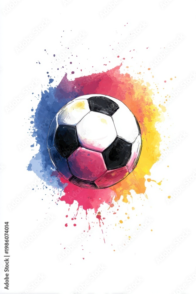 Fototapeta premium Vibrant watercolor football design captures the spirit of the upcoming World Cup 2026.
