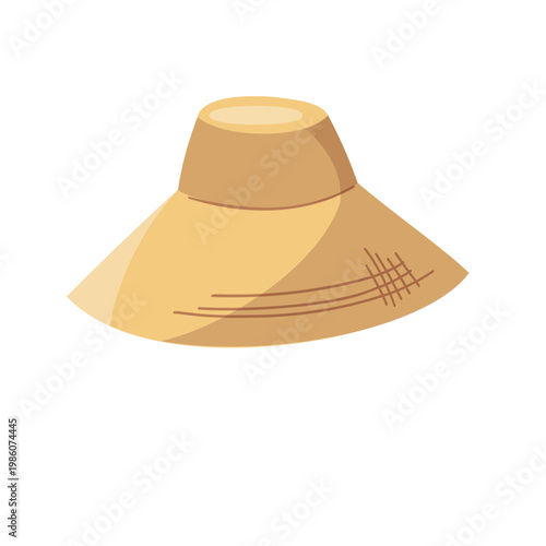 Wide straw hat with a small crown and flared brim displayed on a plain background in a simple design