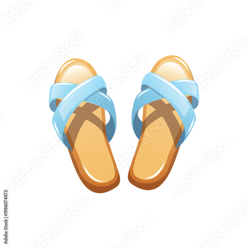 Footwear design with light blue straps and brown soles on a white background for a summer fashion theme