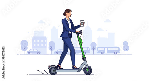 Businessman riding electric scooter in city, modern transportation