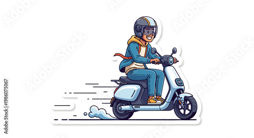 man riding blue motor scooter wearing helmet