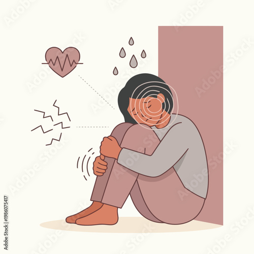 Vector illustration of person experiencing anxiety and panic attack symptoms