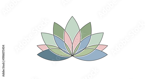 Minimalist geometric lotus flower illustration with pastel colors and clean lines on white background