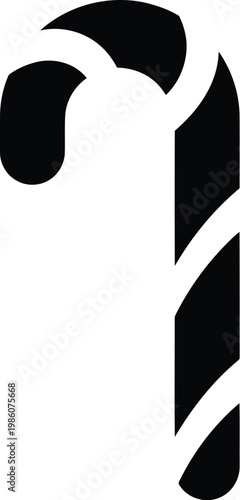 A stylized black and white candy cane graphic design with bold outlines