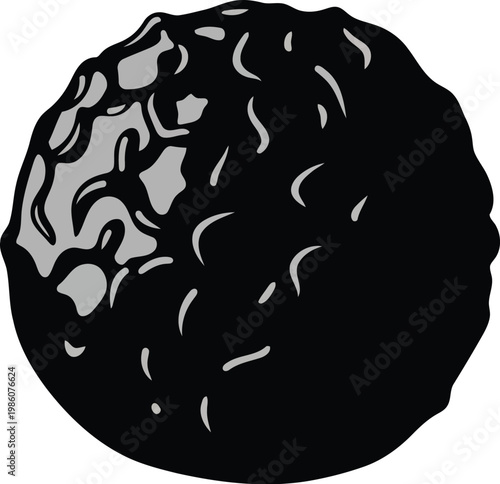 A stylized black and white illustration of a human brain viewed from the side