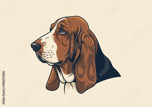 Basset Hound Dog Head Vector Illustration - Hand Drawn Portrait of a Pedigree Hound for Pet Branding, Logos, and Animal Lover Designs