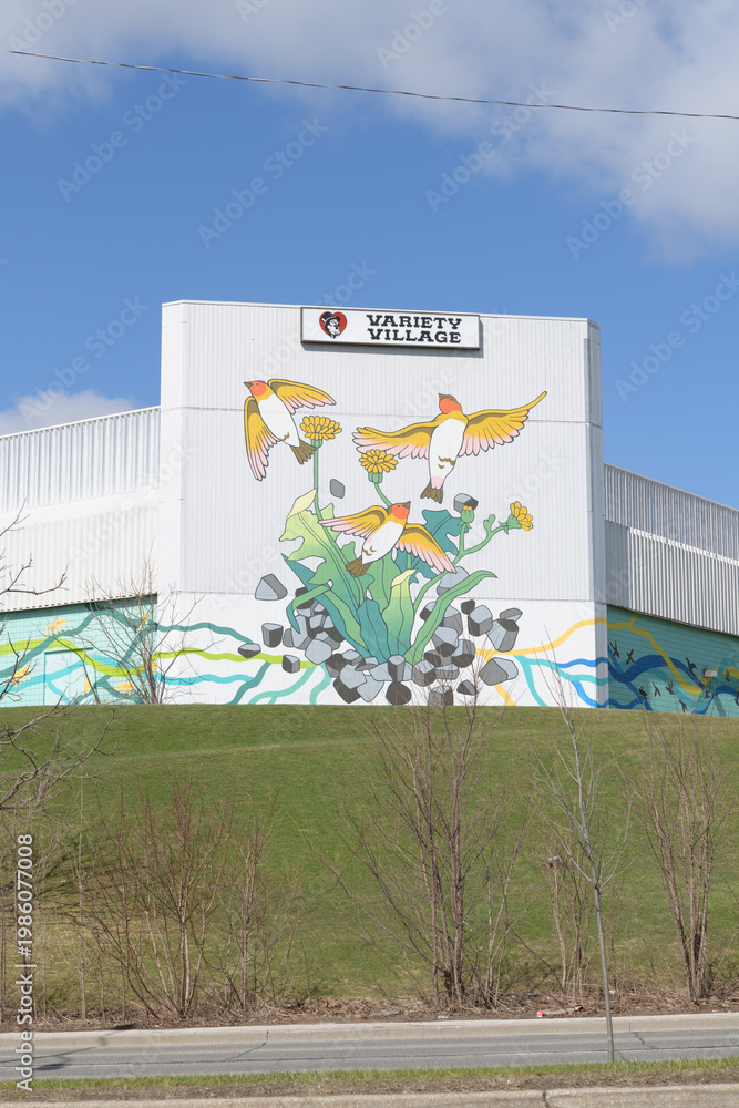 Obraz premium exterior building mural and sign of Variety Village, a gym, located at 3701 Danforth Av, Scarborough, Toronto (viewed from Kingston Rd)