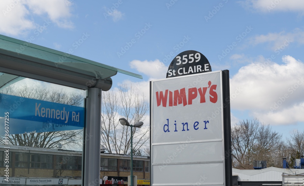 Fototapeta premium road sign near Wimpy's Diner located at 3555 St Clair Av E (near Kennedy Rd), Scarborough, Toronto