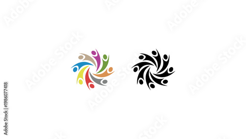 A colorful and black logo design featuring people coming together in unity and harmony