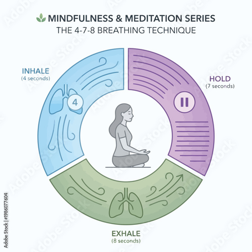 Vector illustration of 478 breathing technique infographic for mindfulness and meditation