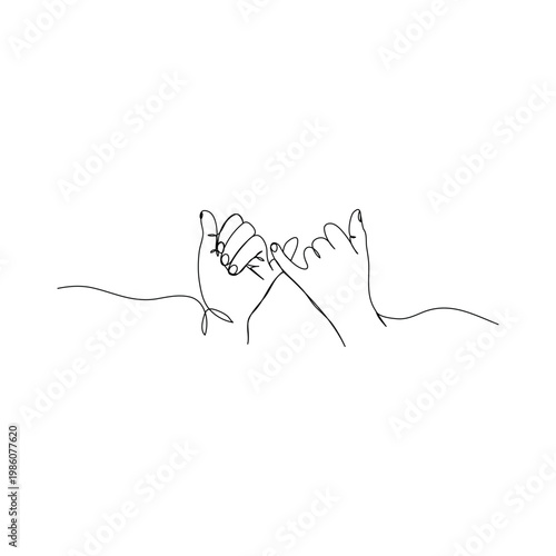 Pinky promise hands continuous one line minimal outline vector illustration