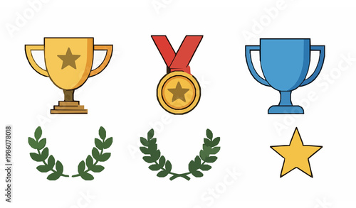 Trophy icon flat vector award sports symbol set