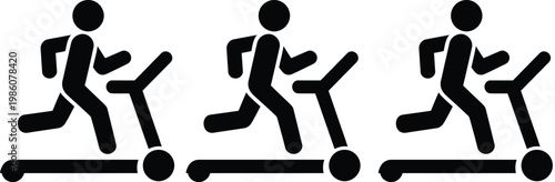 Three figures running on treadmills with varying intensity