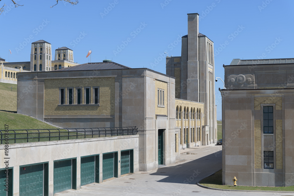 Naklejka premium R.C. Harris Water Treatment Plant; Thomas C. Pomphrey; Art Deco and Byzantine; 1941; 2701 Queen Street East, Toronto; municipal water purification and distribution