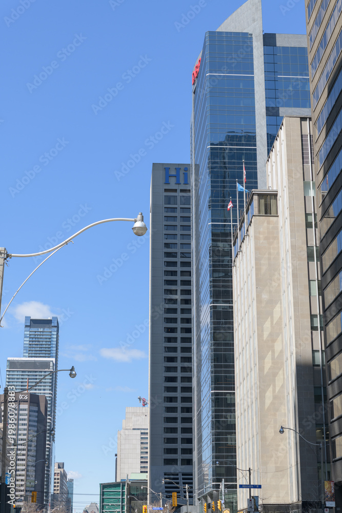 Fototapeta premium view north on University Av (east side) to building including Hilton Toronto