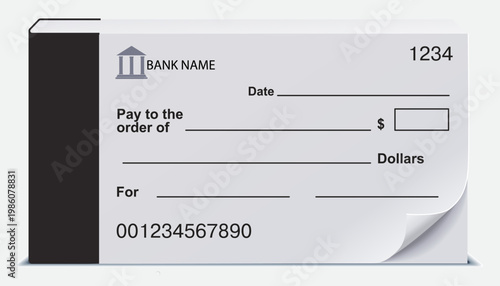 Blank bank check, checkbook cheque. Blank financial check template. Editable check design for transaction