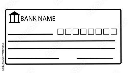 Blank bank check, checkbook cheque. Blank financial check template. Editable check design for transaction