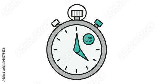 Clean flat style stopwatch icon features a teal start stop button and precise black markings set against a light grey background for timing efficiency.