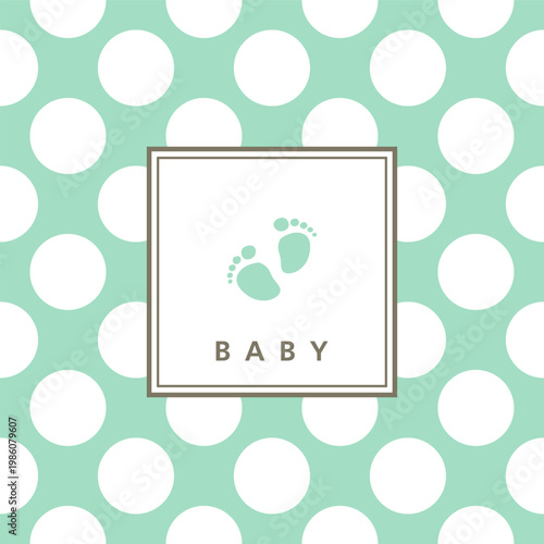 Baby boy arrival card. Baby birthday greeting card. Polka dot pattern.