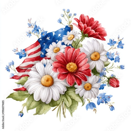 American flowers patriotic bouquet illustration.