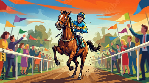 Horse Racing Event With Jockey Riding.
