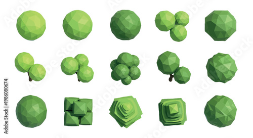 A collection of various green 3D geometric shapes on a white background
