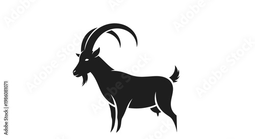 EID -UL ADHA Black goat icon, animal silhouette, horned mammal, wildlife symbol vector
