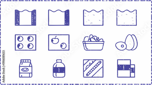 Grocery shopping list icons bread eggs produce and dairy items