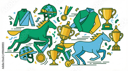 Trophies and horse racing awards.