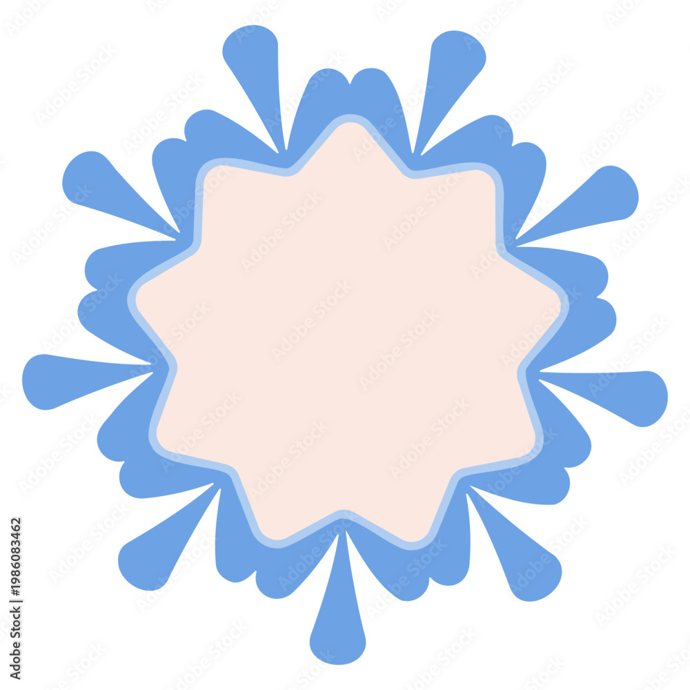 Fototapeta premium Decorative blue fancy frame with light center, decorated with playful teardrop shapes and wavy border. Creative round ornament with a winter-themed copy space or stylized floral element for children's