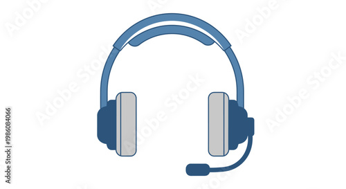 Blue Headphones with Microphone Attached.