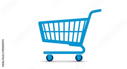 Blue shopping cart with wheels.