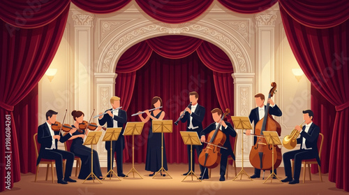 Orchestra Musicians Playing Classical Music Together.