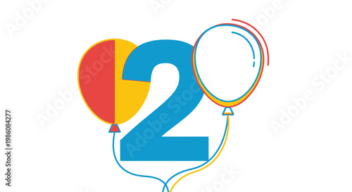 Colorful balloons tied to number twenty.