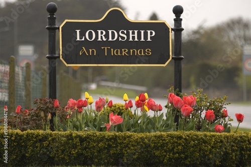 Lordship An Tiarnas Bilingual Village Sign  in English and Irish – County Louth, Ireland Countryside Road Sign