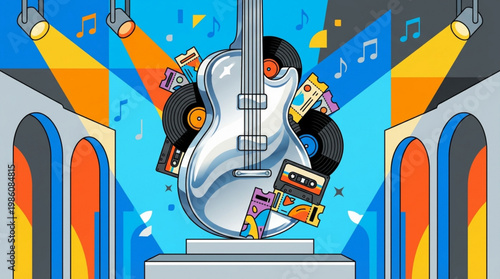 cartoon electric guitar on stage.