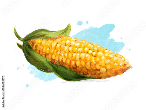 Watercolor corn on the cob with husk