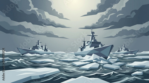 winter landscape with mountains and boat