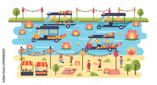 Summer beach scene with boats and people having fun