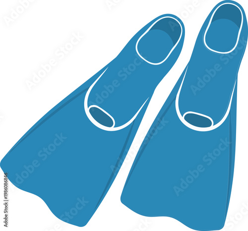 Blue flippers with white outlines on white background