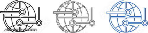 Global Network and Connectivity Icons in Linear Vector Style