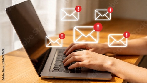 Email Notification Concept with Laptop Online Communication, New Message Alert, Digital Marketing Technology
