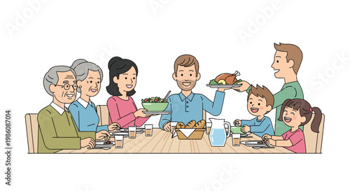 Happy family having dinner together at the table