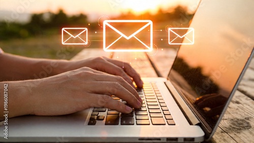 Email Notification Concept with Laptop Online Communication, New Message Alert, Digital Marketing Technology
