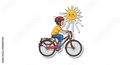 Happy child riding bicycle on sunny day outdoors