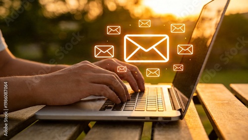 Email Notification Concept with Laptop Online Communication, New Message Alert, Digital Marketing Technology