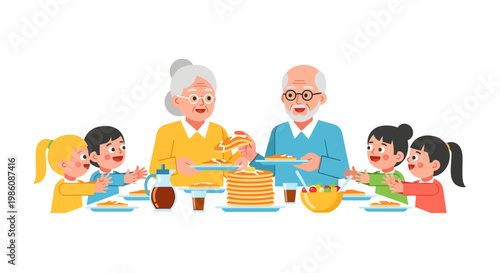 happy family having breakfast together at table