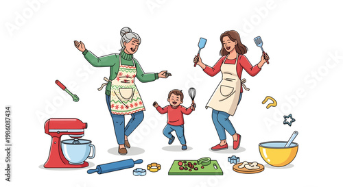 Happy family cooking together in the kitchen with fun